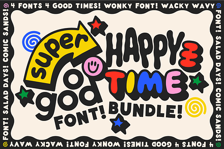Super Happy Good Time! Font Bundle, a Sans Serif Font by Meg Lewis Fun House