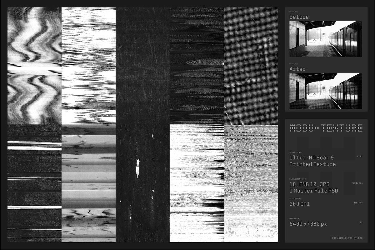 8K Glitch & Printed Textures, a Texture Graphic by Moduclave Studio (Photo 1 of 7)