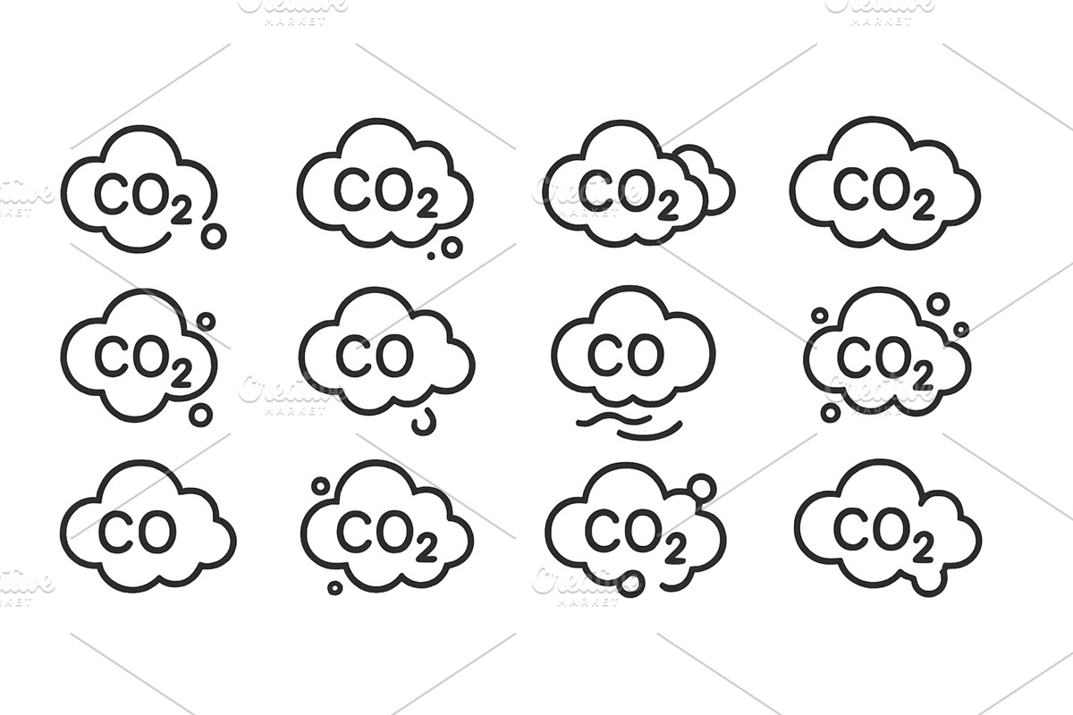 Carbon dioxide icons in various, an Illustration by ZinetroN