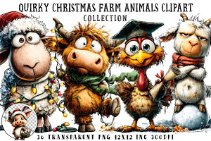 Quirky Christmas Farm Animals Clipar, an Illustration by OK Design