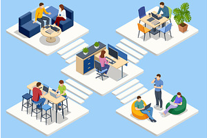 Different coworking spaces connected, a Person Illustration by Golden Sikorka