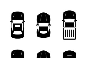 Set glyph icons of car top view, a Solid Icon by motorama