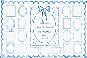 Watercolor Hand-Drawn Blue Frames