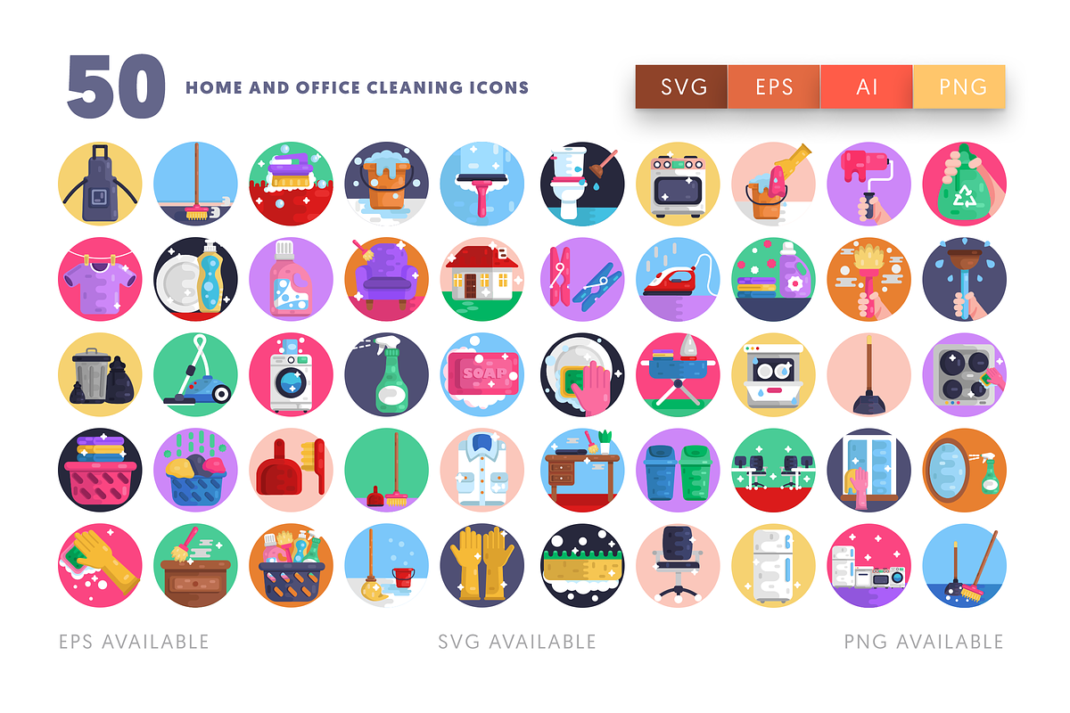 50 Home and Office Cleaning Icons, an Icon by Dighital (Photo 2 of 10)