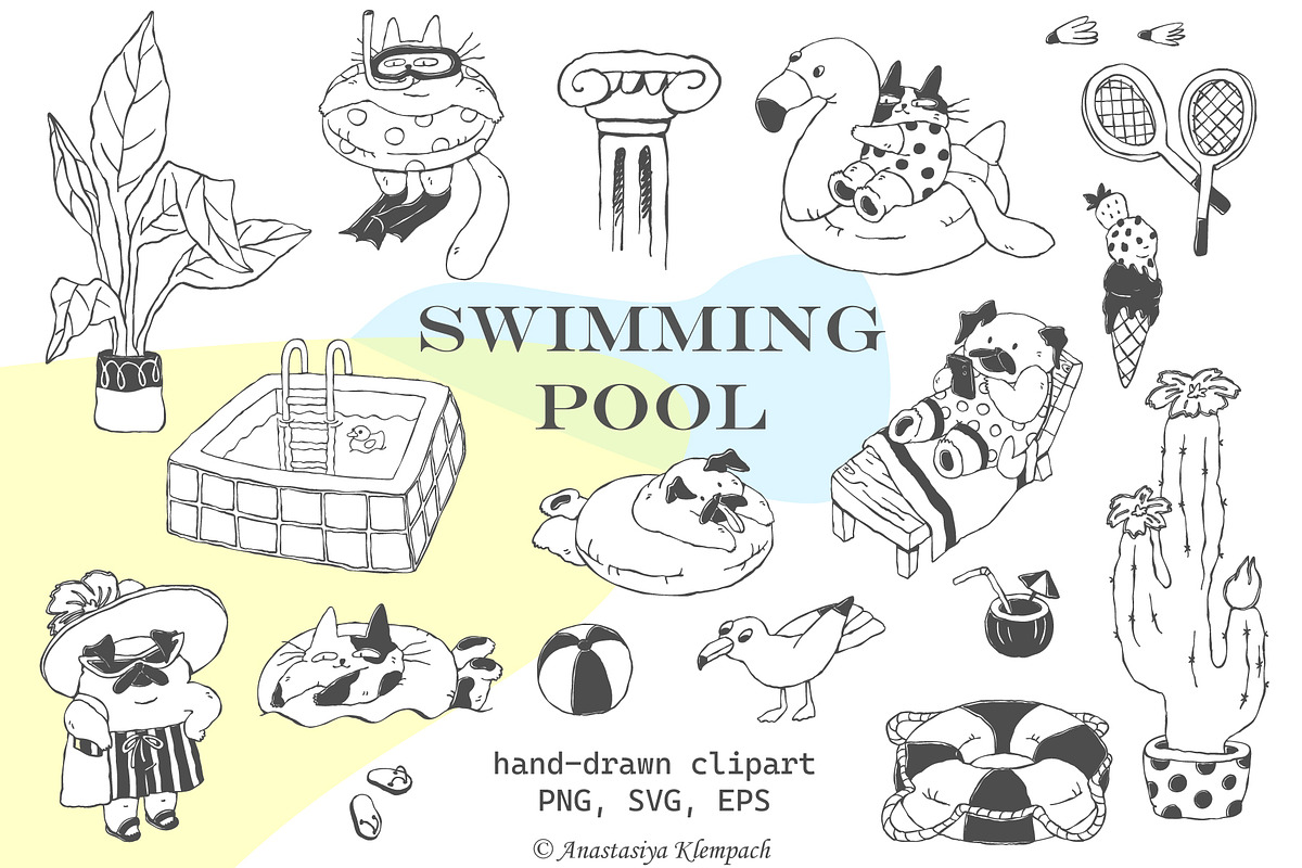 Swimming Pool Hand Drawn Clipart, an Illustration by Anastasiya Klempach (Photo 1 of 7)