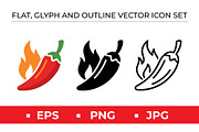 Chili Pepper Icon Set Vector, an Outline Icon by Artonix (Thumbnail 1 of 2)