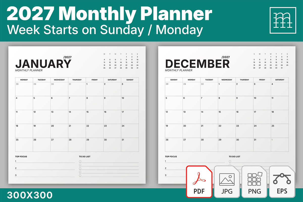 2027 Monthly Planner (MP049-27), a Stationery Template by mikhailmorosin (Photo 1 of 3)