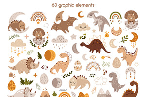 Boho Dinosaur Clipart & Patterns