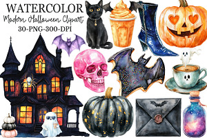 Modern Halloween Clipart, an Illustration by Rose Art
