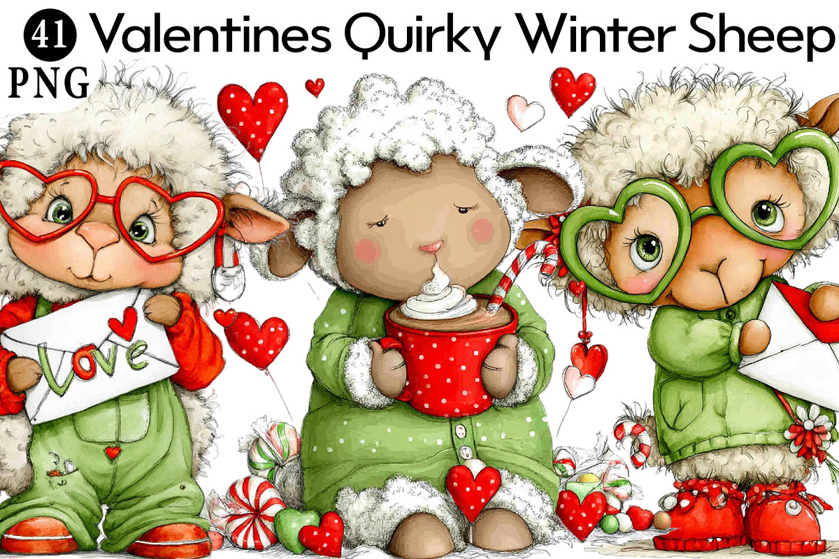 Valentines Quirky Winter Sheep Clipa, an Illustration by Daily.Designs (Photo 1 of 8)