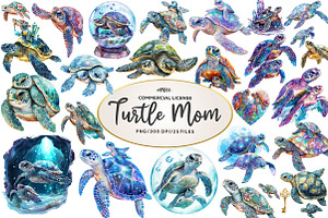 Gem Sea Turtle Mom and Baby Clipart, an Illustration by CreationArt