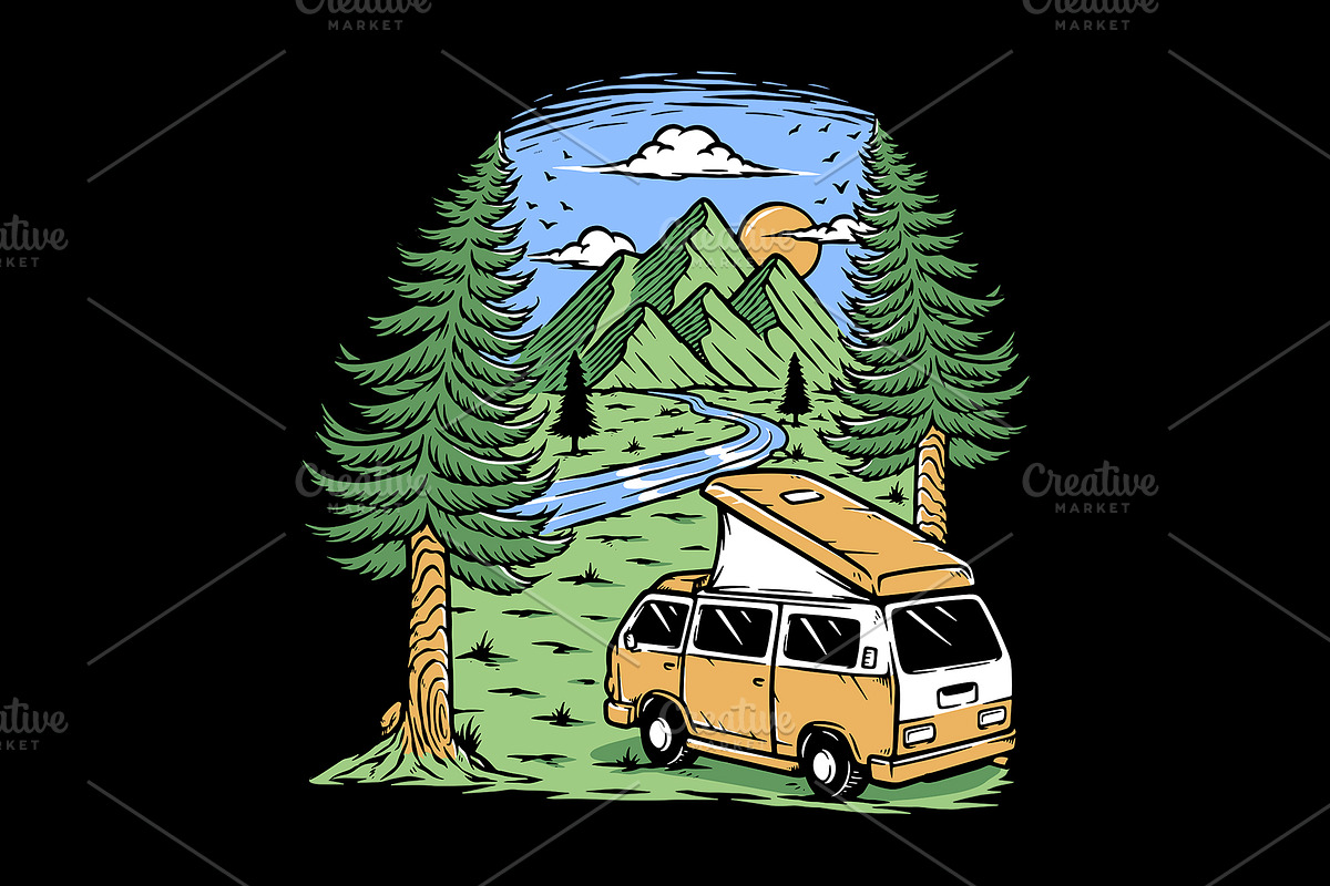 Enjoy the mountain view by van, an Illustration by gunaonedesign (Photo 1 of 5)