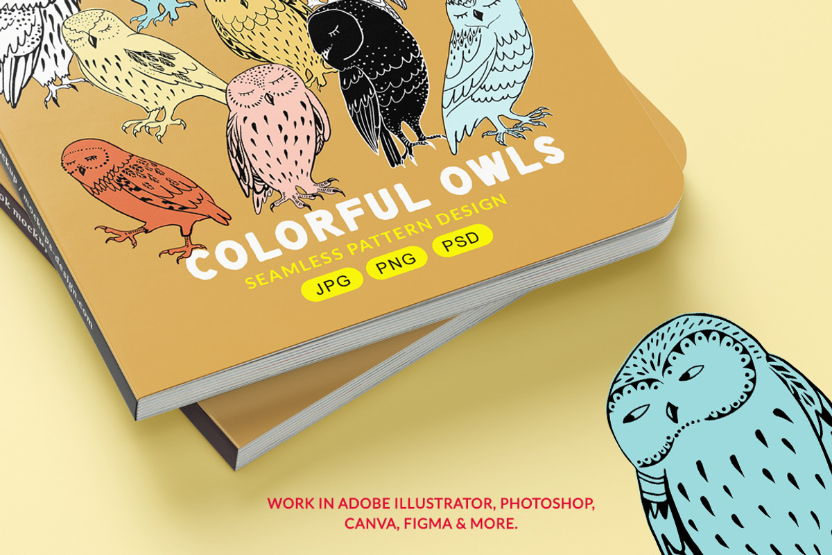 Colorful owls: Seamless pattern, an Animal Illustration by Volga_Store (Photo 9 of 10)