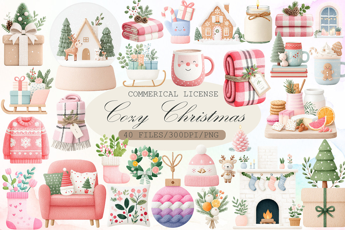 Cozy Christmas Watercolor Clipart Se, an Illustration by Sublimation Artist (Photo 1 of 6)