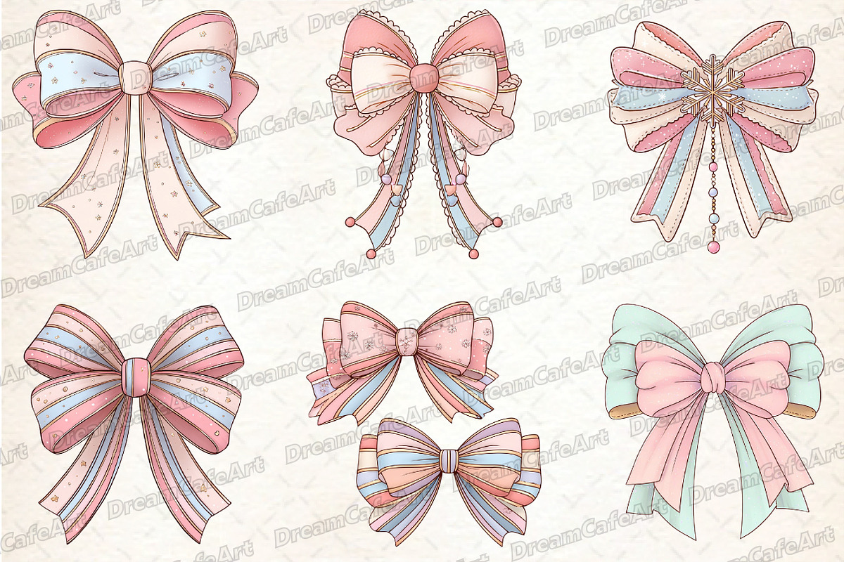 Pastel Kawaii Christmas Bow Clipart, an Illustration by DreamCafeArt (Photo 7 of 8)