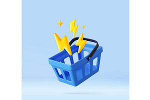 3D Shopping Basket with Lightning, an Illustration by ModVector