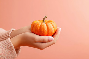 Hands holding a mini pumpkin, a Food & Drink Photo by AlyaAnd
