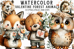 Watercolor Valentine Forest Animals, a Graphic by Libby Wishes