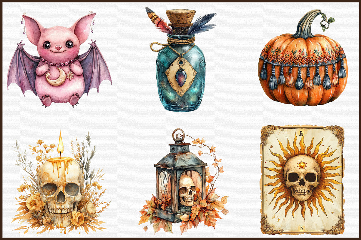 Boho Halloween Clipart, an Illustration by Sublimation Artist (Photo 3 of 6)