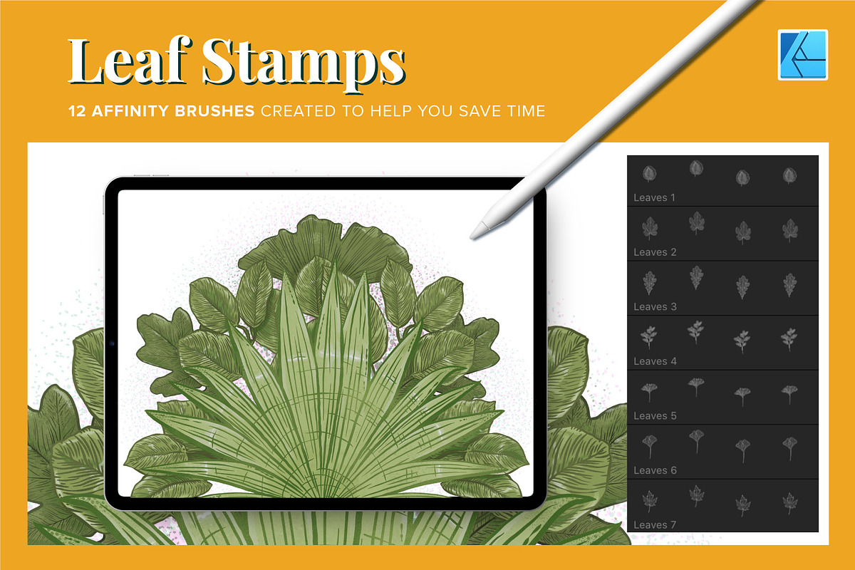 12 Leaf Affinity Stamp Brushes, a Brush Add-On by Riveros Illustration (Photo 2 of 9)