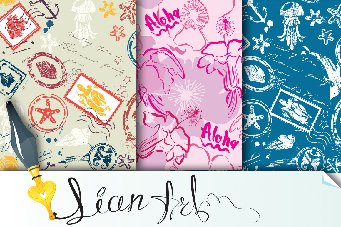Seamless patterns with tropical elem, a Pattern Graphic by Lian-art