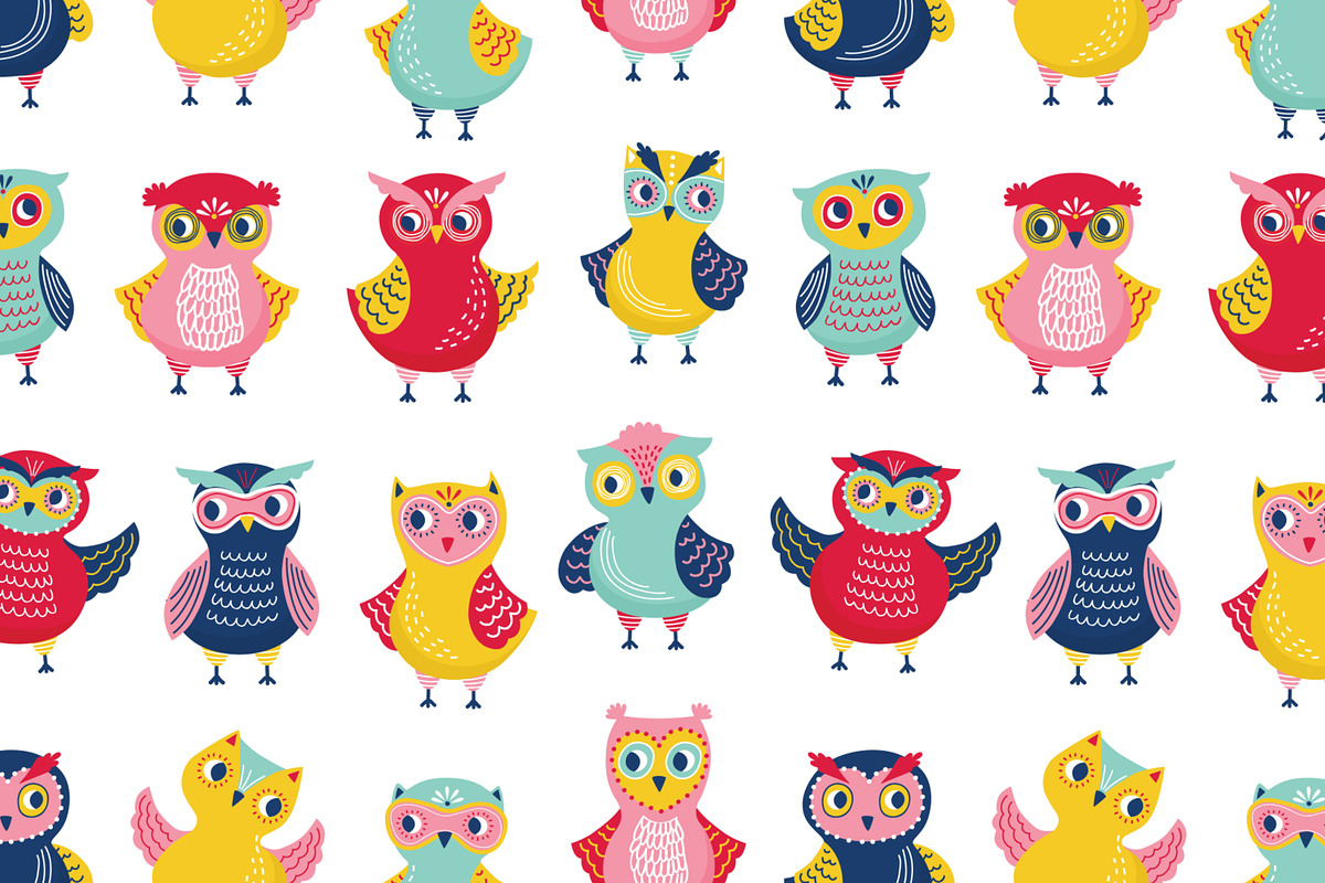 Cute owls seamless patterns, a Pattern Graphic by Good Studio (Photo 2 of 10)