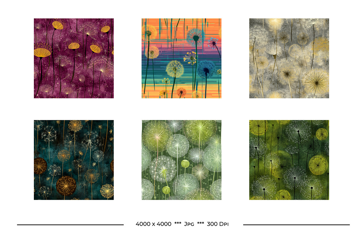 Dandelion Retro Art Style Patterns, a Pattern Graphic by karenfoleyphoto (Photo 2 of 13)