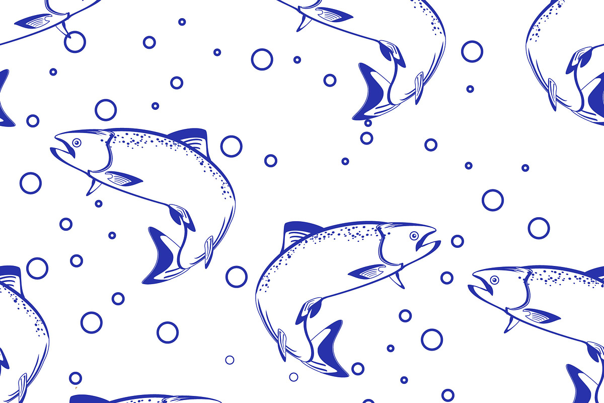 Salmon Fish Seamless Pattern Seafood, a Pattern Graphic by Viktorijareut (Photo 1 of 5)