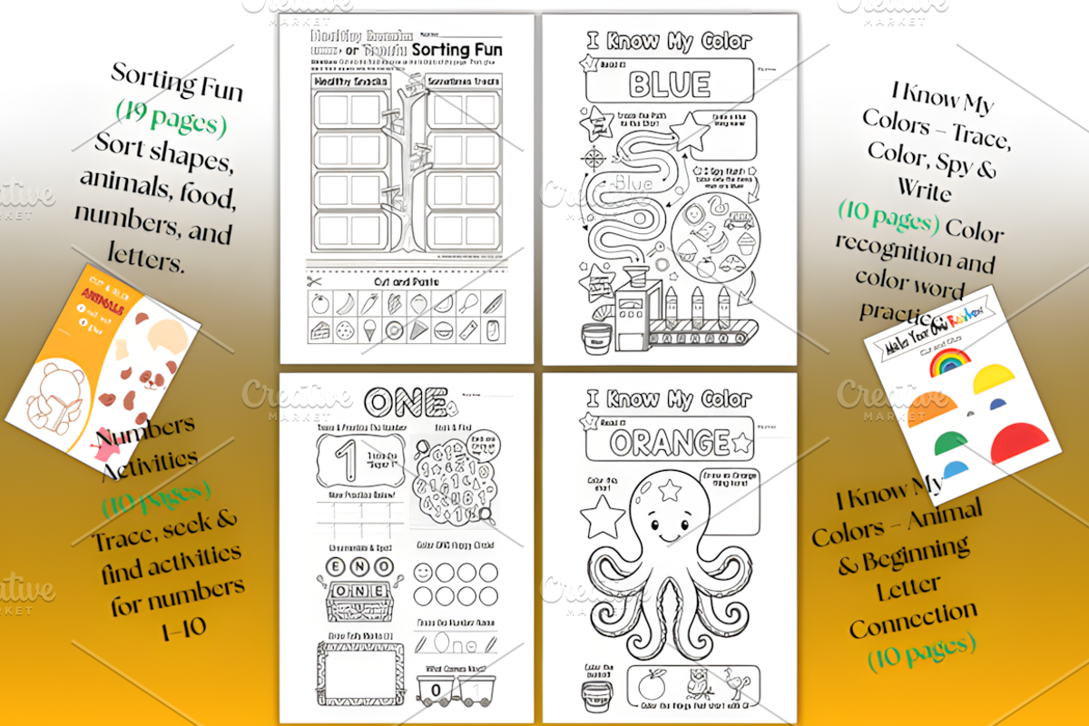 Preschool Learning Worksheets Bundle, a Decorative Illustration by Coco Bloom (Photo 3 of 6)