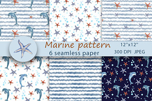 Marine pattern. Watercolor paper