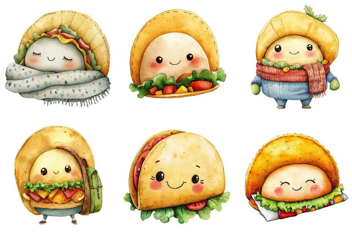Kawaii Taco Clipart Bundle, an Illustration by Pixels.Craft (Photo 5 of 7)