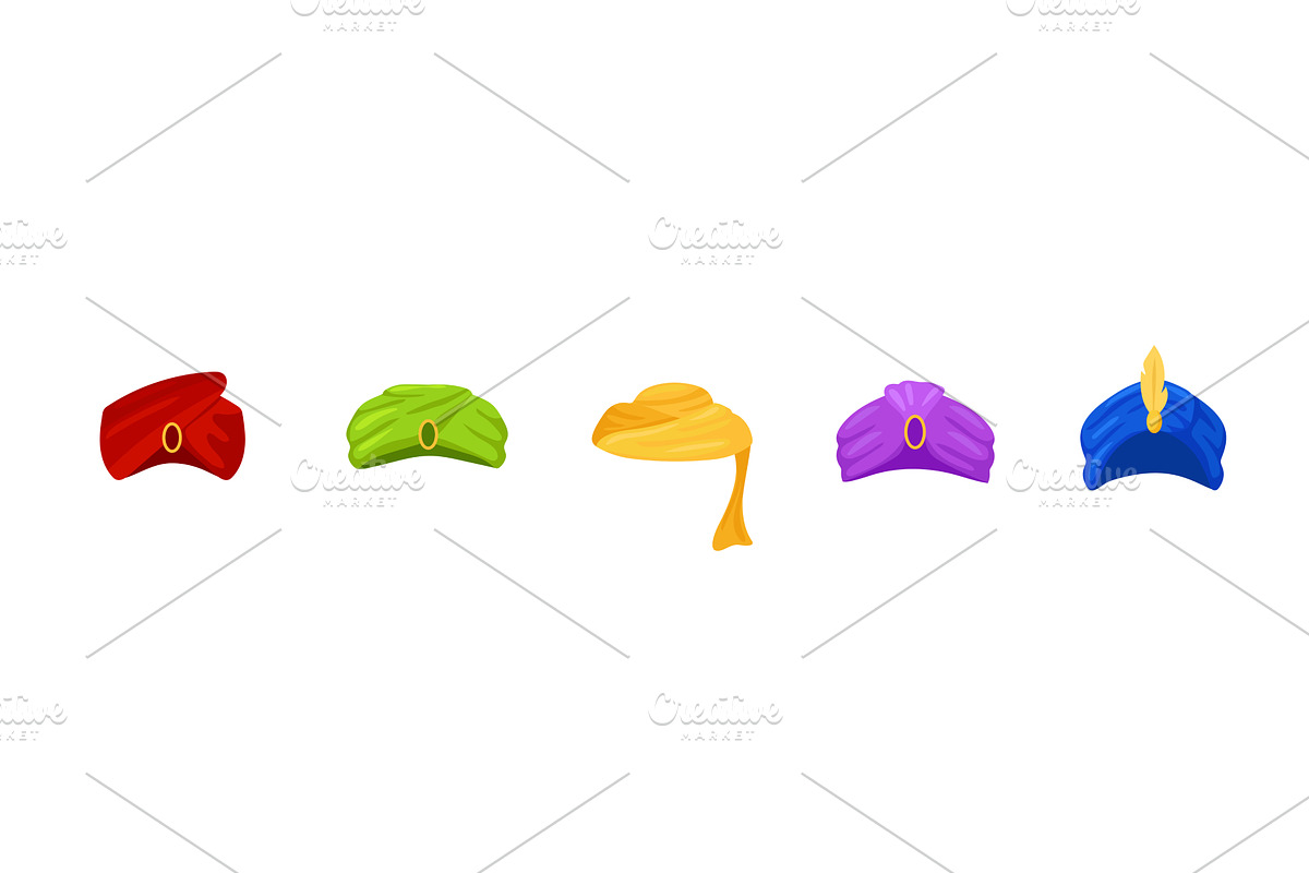 Colored oriental turbans set, an Object Illustration by skripnikbb