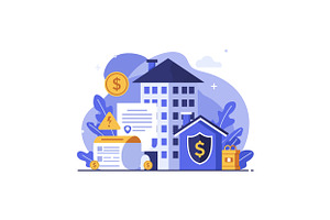 Insurance building with documents, c, an Illustration by designvectx