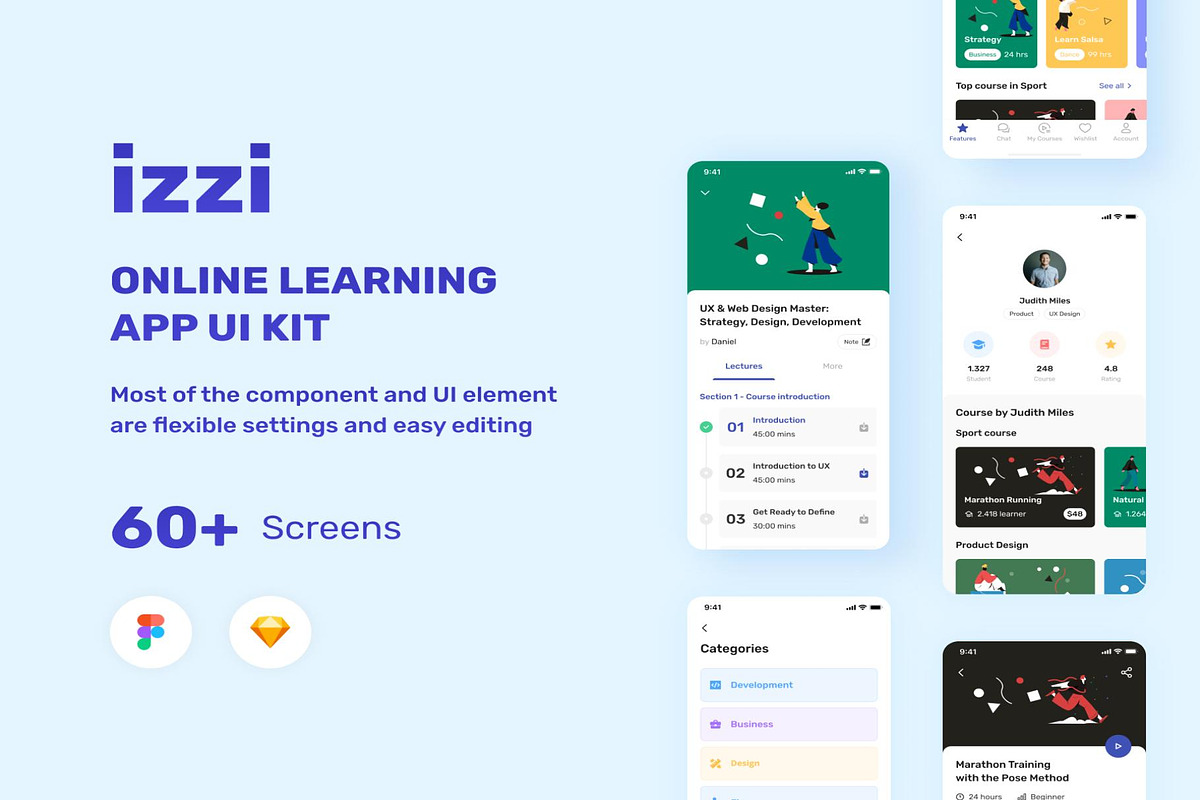 izzi - Online Learning App UI Kit, an UI Kit Template by Lumina_ui_ux202 (Photo 1 of 6)