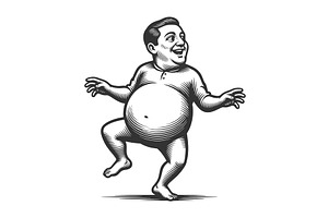 Funny Dancing Chubby Man Cartoon, a Person Illustration by AlexArt