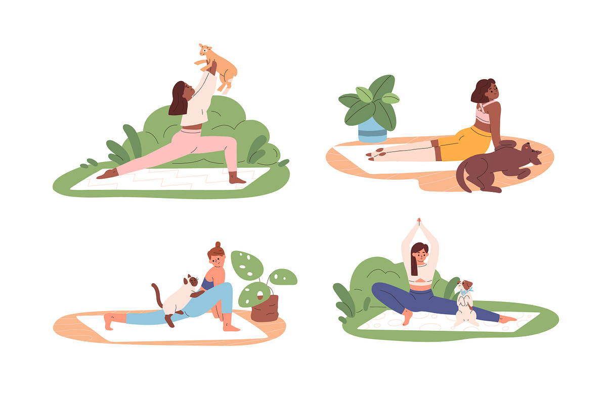 Yoga with pets set, a Sport Illustration by Good Studio (Photo 3 of 5)