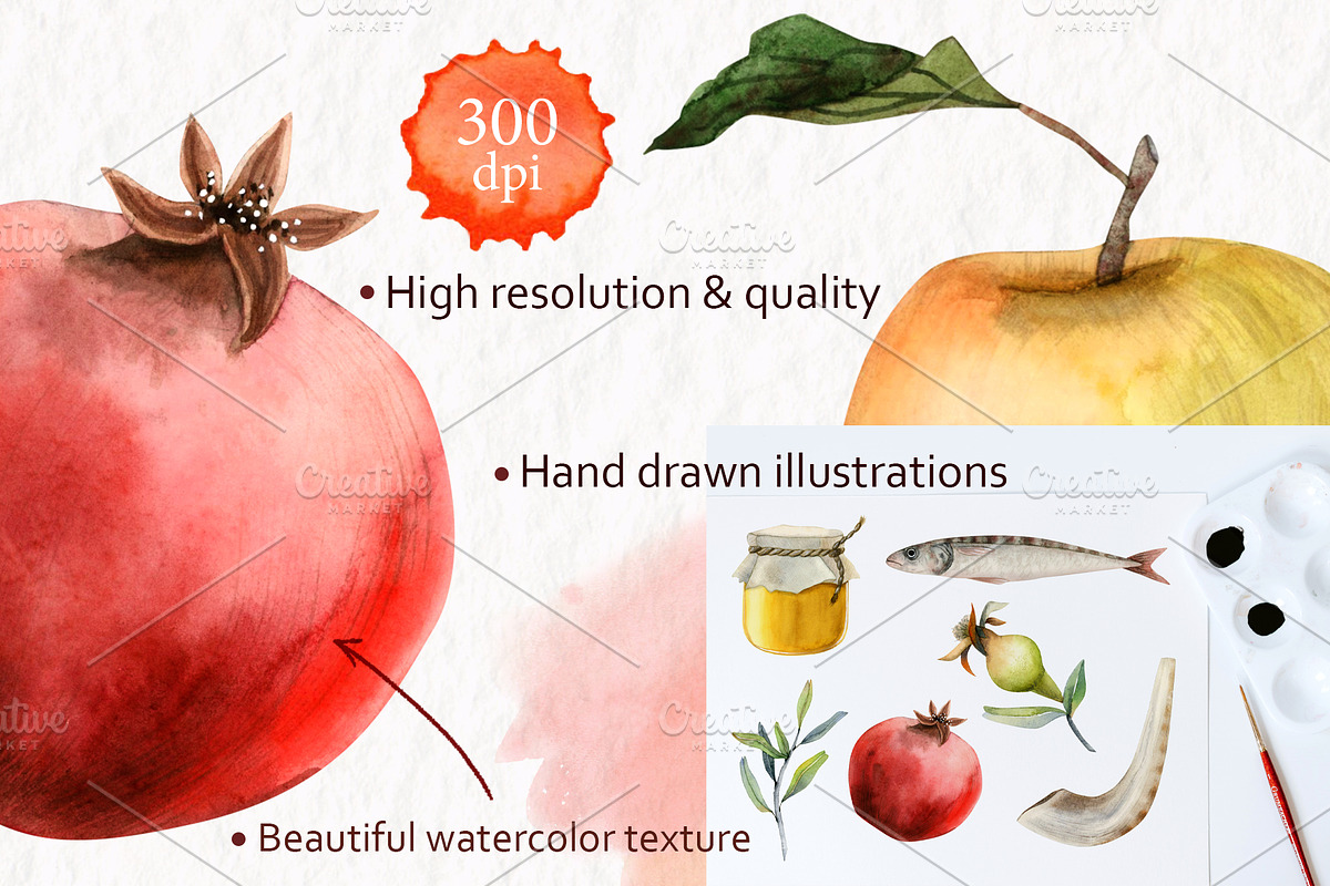 Rosh Hashanah and Yom Kippur Clipart, a Seasonal Illustration by Elena Malgina Clipart (Photo 7 of 13)