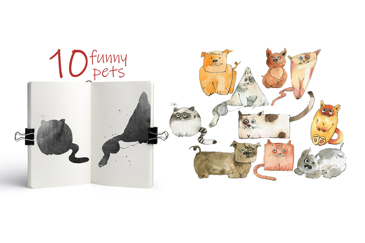 Cats and dogs. Watercolor., an Animal Illustration by Novikova Lida (Photo 2 of 5)