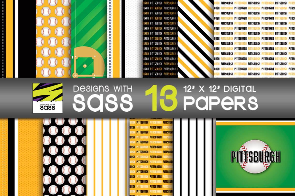 Seamless Pittsburgh Baseball Pattern, a Pattern Graphic by Designs With Sass