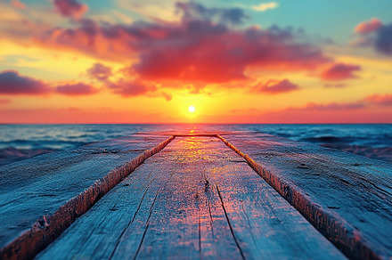 Stunning sunset over the ocean viewe, a Photo by Tanuart