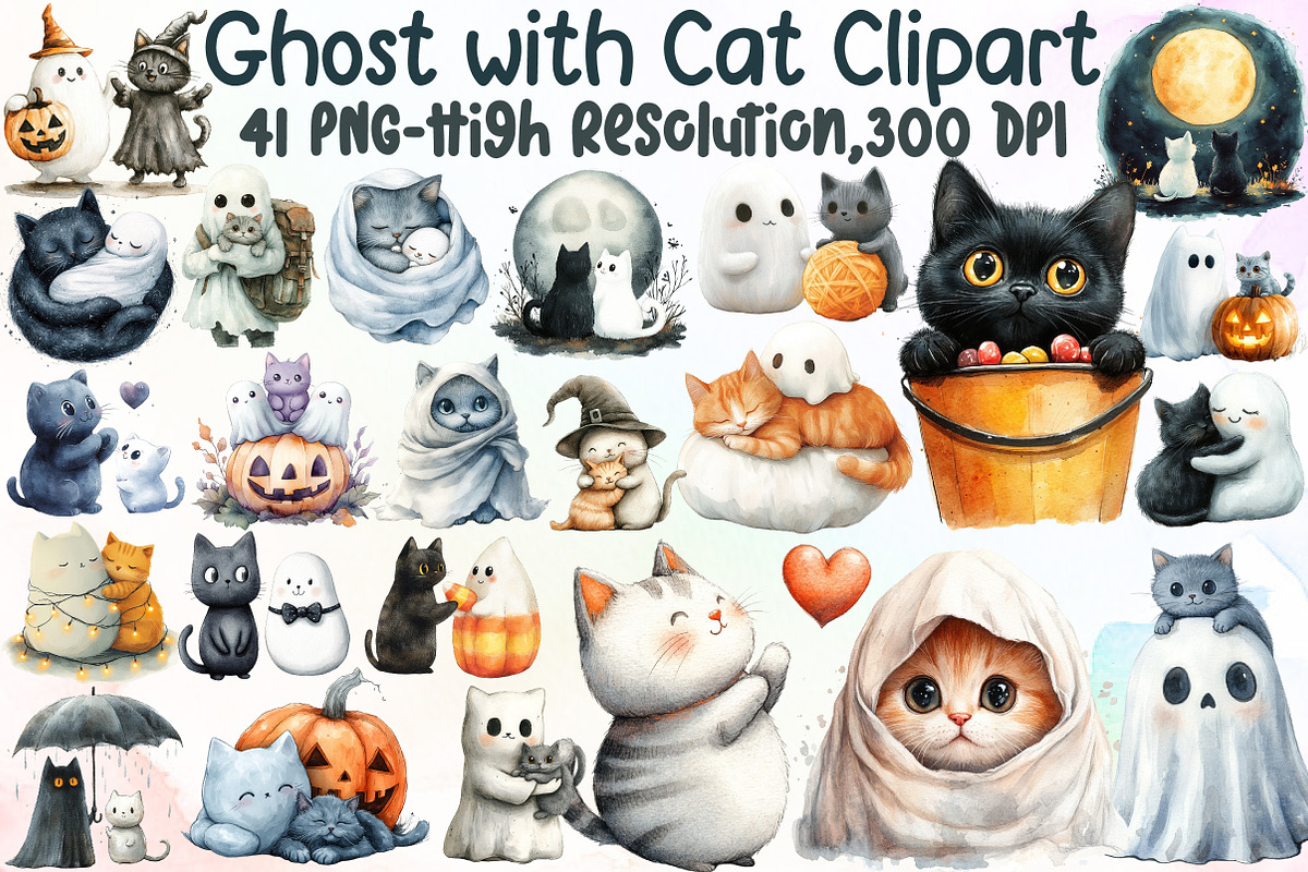 Ghost with Cat Clipart, an Illustration by Sublimation Artist (Photo 1 of 6)