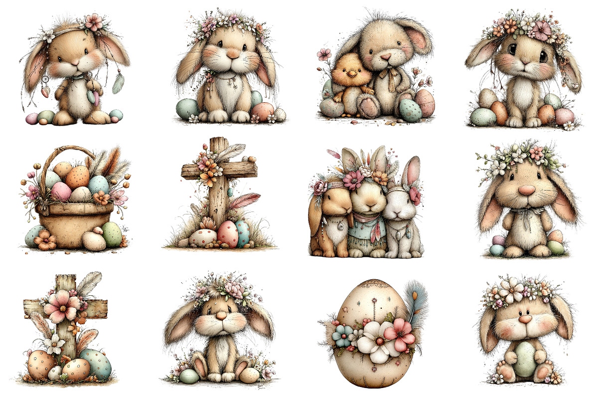 Boho Easter Watercolor Clipart, an Illustration by Dream Creation (Photo 4 of 5)
