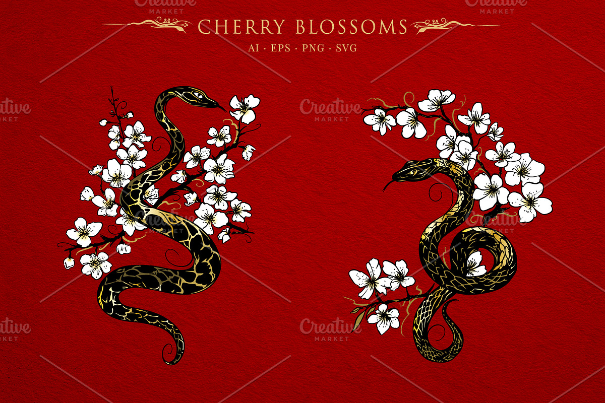 Mystic Lunar Asian Snake Vector Set, an Animal Illustration by Christine Krahl (Photo 8 of 12)