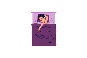 Young man sleeping in bed with hand, a Person Illustration by pikepicture