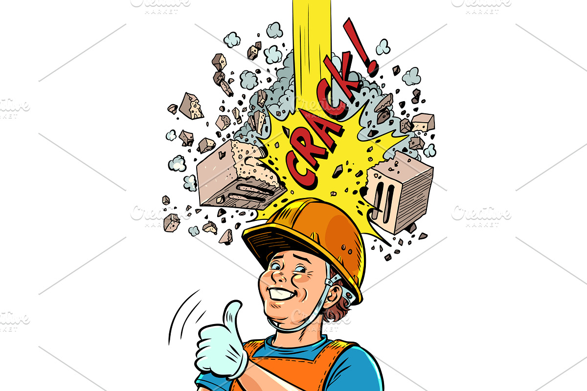 Helmet saves worker from brick, an Illustration by rogistok
