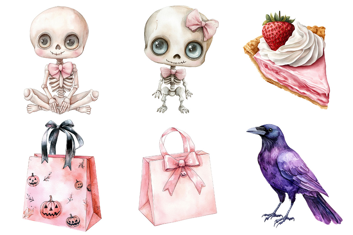 Watercolor Pink Halloween Clipart, a Seasonal Illustration by CitraGraphics (Photo 5 of 6)