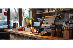 Modern Coffee Shop Counter with POS, a Food & Drink Photo by piter.goskov