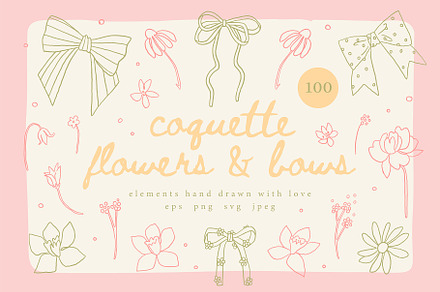 Coquette flowers & bows clip art, an Object Graphic by Cute vector