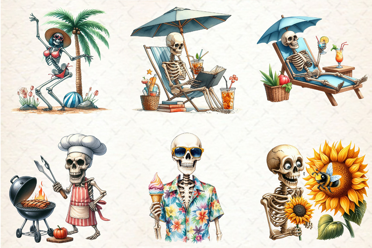 Funny Summer Skeleton Clipart, a Seasonal Illustration by Rose Art (Photo 2 of 4)