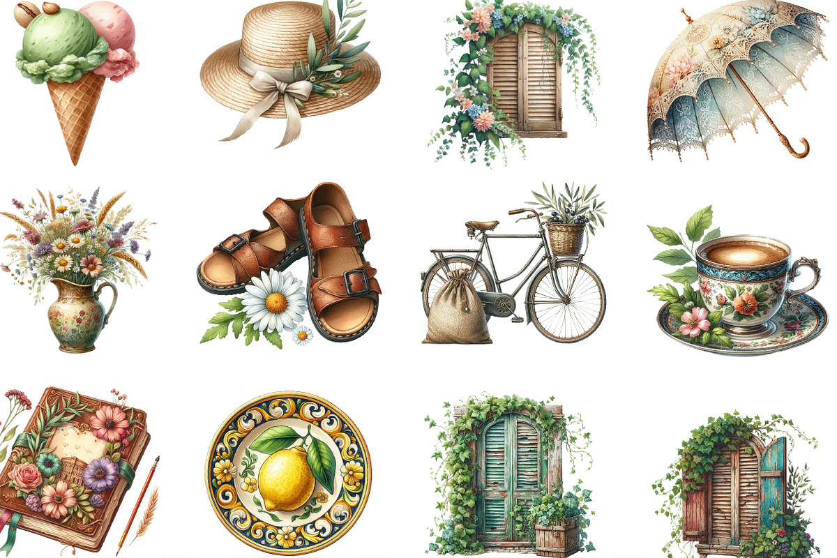 Antique Italian Summer Clipart, an Illustration by Designking (Photo 2 of 4)